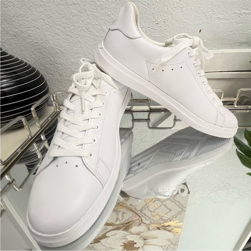 Tory Burch Howell Court Titanium White Low-Top Leather Sneakers Size 10